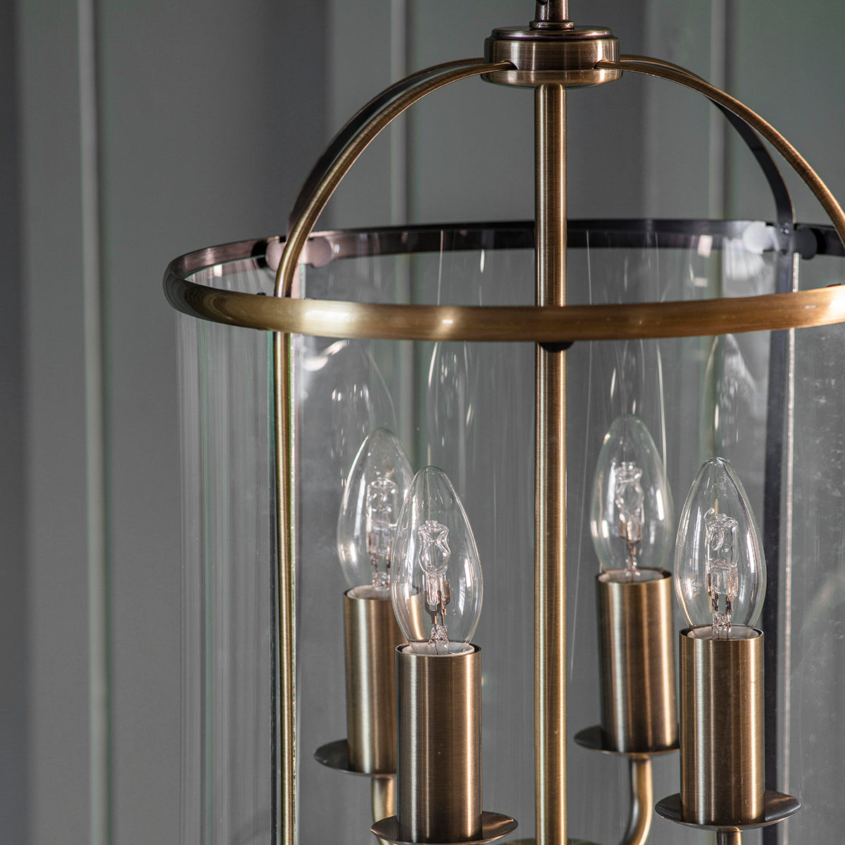 Annetta Lantern Antique Brass & Glass Pendant Light Large